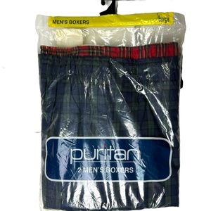 Puritan 2 Pack Men’s Boxers Red Plaid Blue Green Plaid size Large New In Package